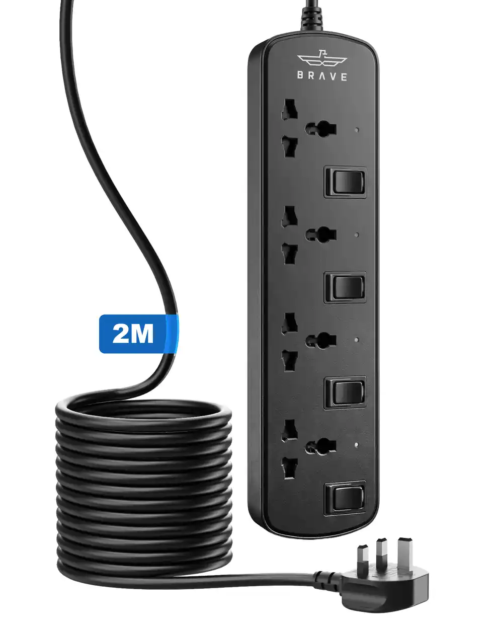 BRAVE BPS-04 4-Way Universal Power Strip 3250W 13A, 2M Heavy-Duty Extension Cord, Individual Switches, Child Safety, ESMA Certified