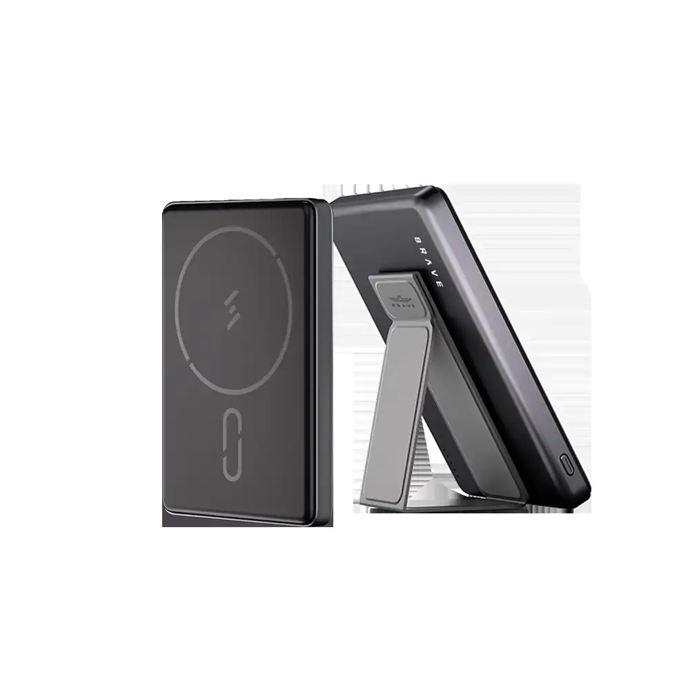 BRAVE Ultra Slim 5000mAh Magnetic Wireless Power Bank 15W With Stand, 20W Type-C Fast Charging Port, Compact MagSafe Portable Charger - Grey