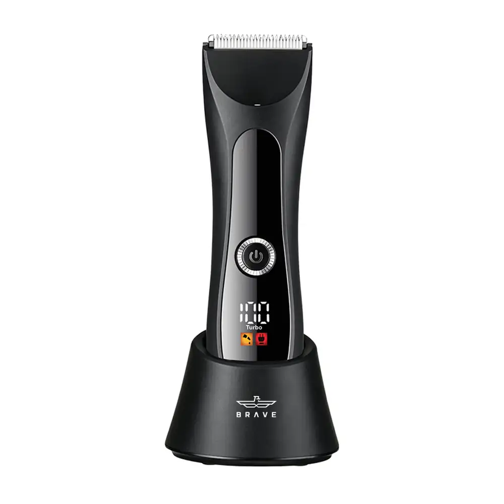 BRAVE BHT-03 Body Hair Trimmer for Men, IPX7 Waterproof, 1200mAh Ceramic Blade Groomer with LED Light, USB-C & Charging Dock – Black
