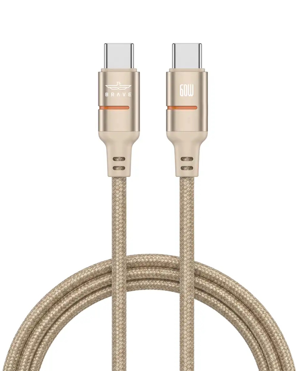 BRAVE Goldline Series 60W USB-C To USB-C Braided Fast Charging Cable 3M, 3A Data Sync Cord | BDC-58 - Gold