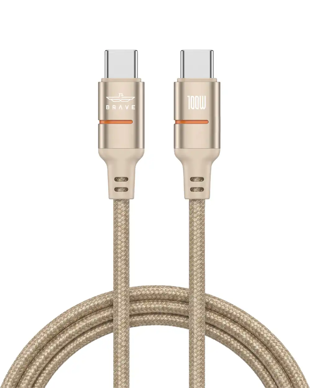 BRAVE Goldline Series 100W USB-C To USB-C Braided Fast Charging Cable 2M, 5A Data Sync Cord | BDC-60 - Gold
