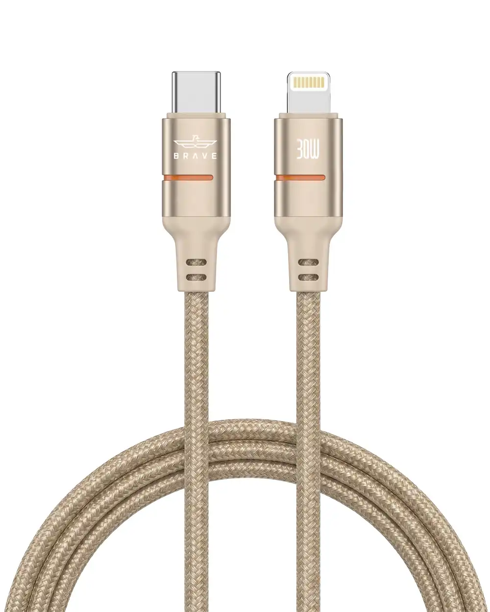 BRAVE Goldline Series 30W USB-C to Lightning Braided Fast Charging Cable 2M, 3A Data Cable | BDC-62 - Gold