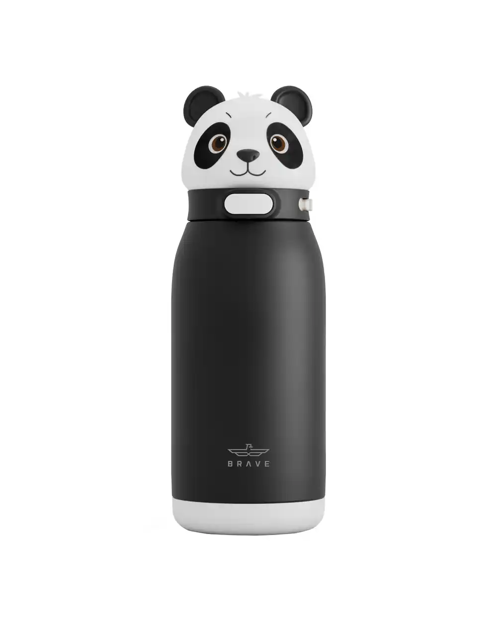 BRAVE TempGuard Fun Sip Kids Water Bottle 414ml, Insulated Stainless Steel Flask, Leakproof Straw Lid, Safety Lock, Panda Black