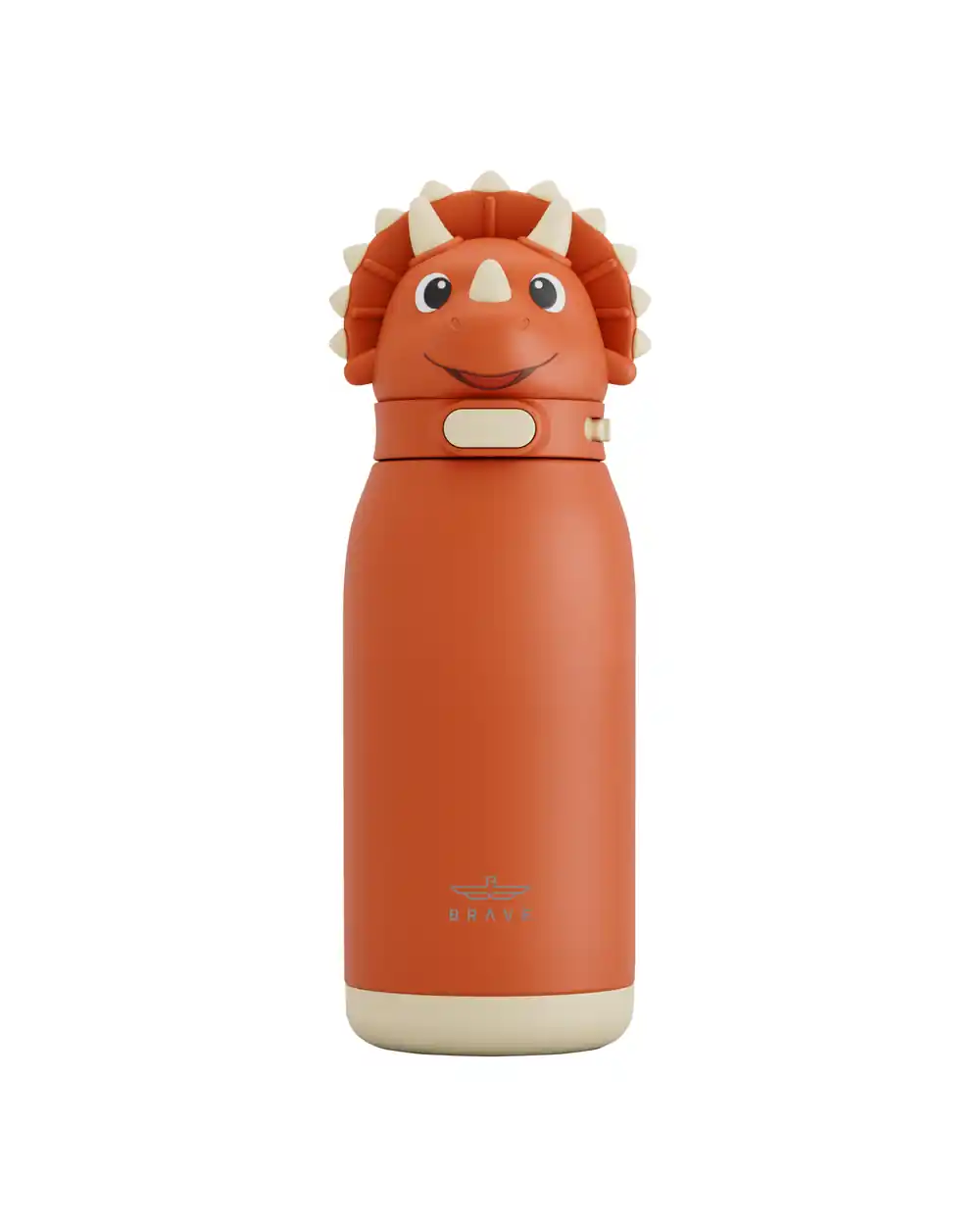 BRAVE TempGuard Fun Sip Kids Water Bottle 414ml, Insulated Stainless Steel Flask, Safety Lock Straw Lid, Dino Orange