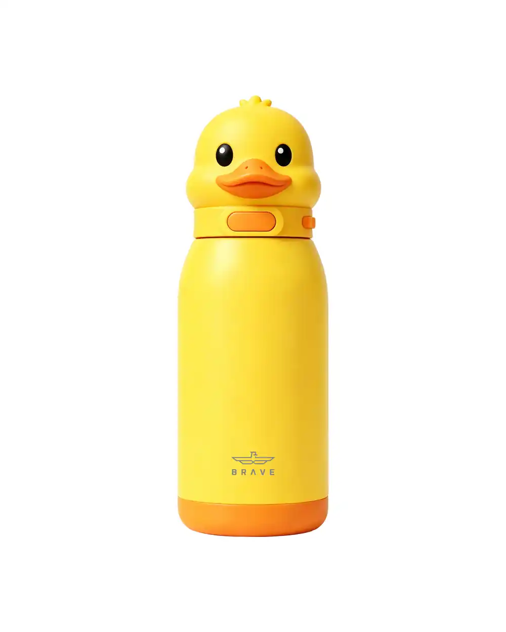 BRAVE TempGuard Fun Sip Kids Water Bottle 414ml, Insulated Stainless Steel Flask, Straw Lid with Safety Lock - Duck Yellow