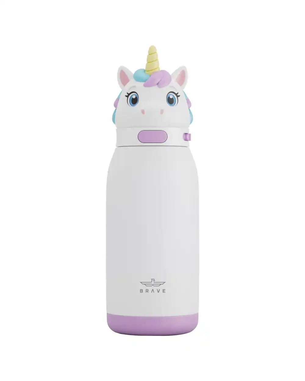 BRAVE TempGuard Fun Sip Kids Water Bottle 414ml, Insulated Stainless Steel Flask, Straw Lid With Safety Lock - Unicorn White