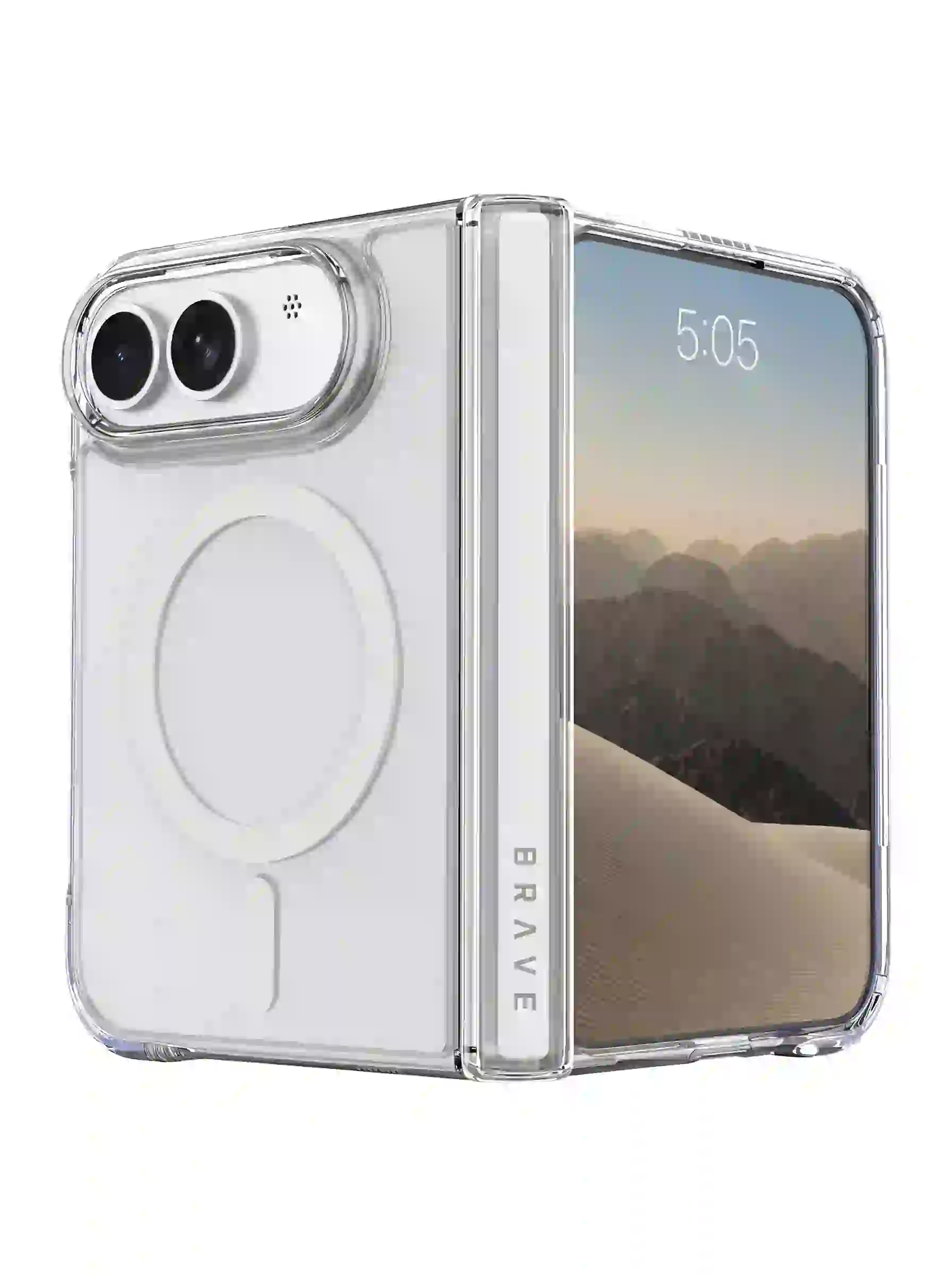 BRAVE GUARD iPhone Duo Magnetic Case, MagSafe Compatible, 15FT Drop Protection, Anti-Yellowing, Shockproof Foldable Cover - Clear